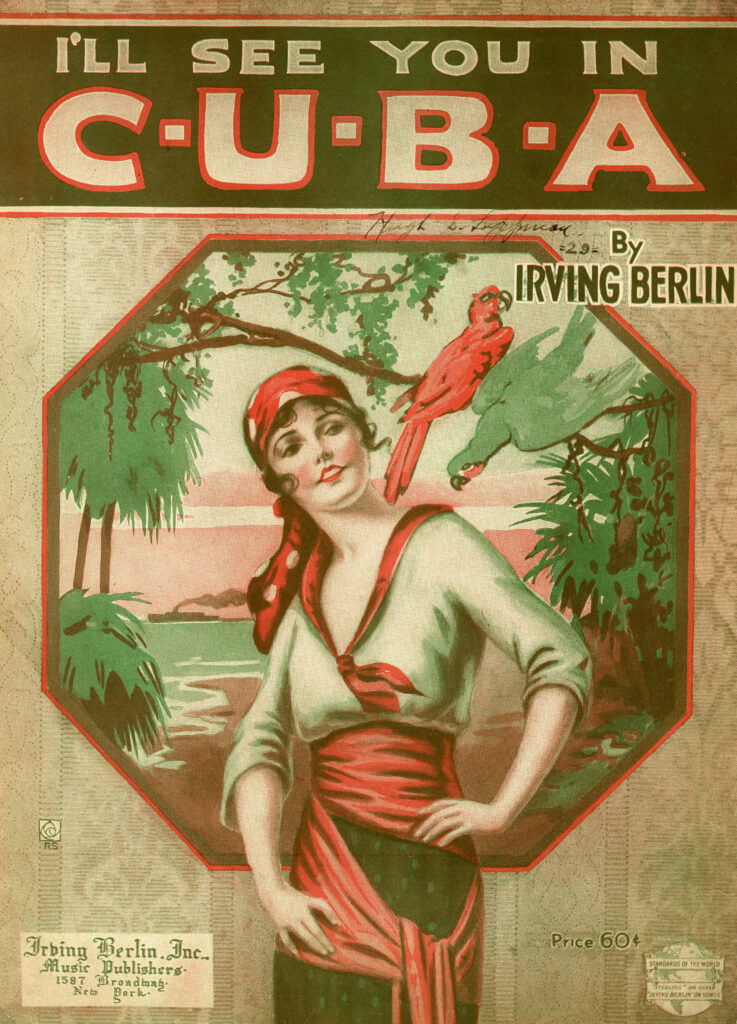 Sheet music cover depicting a woman wearing a spotted headscarf, standing in front of a tropical background with a red bird.